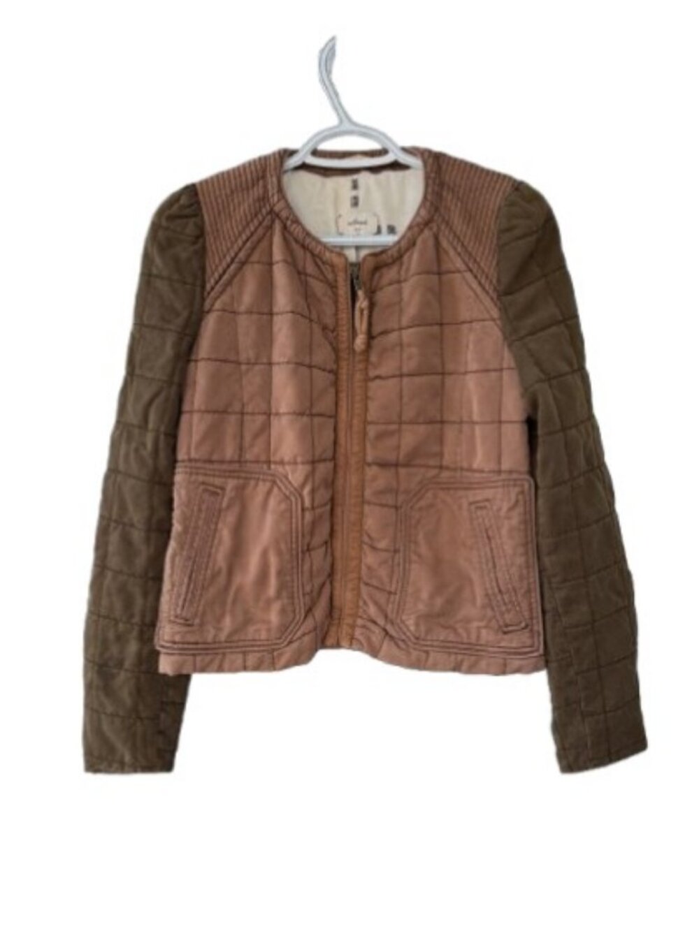 Wilfred quilted collarless bomber jacket mauve, olive green women's size 4